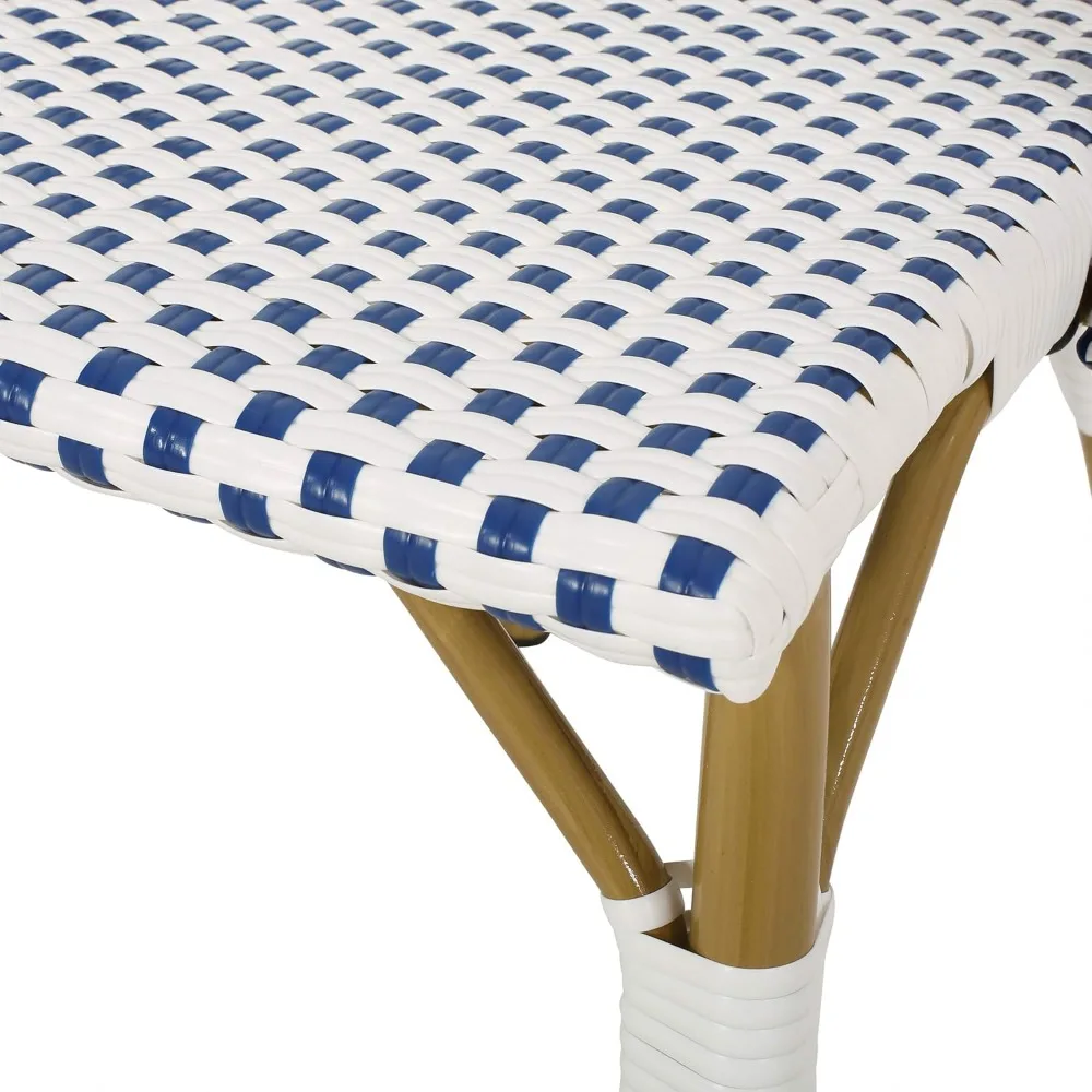 Philomena Outdoor French Bistro Chair (Set of 4), Blue + White + Bamboo Print Finish 5