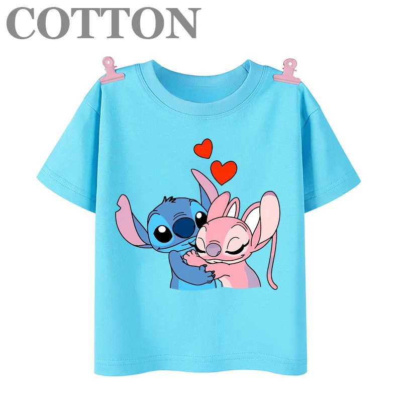 thumbnail image 1 of Camisetas de algodón para niños de moda de verano con múltiples estampados de manga corta y cuello redondo de Disney Stitch Anime, 1 of 5