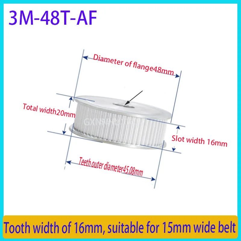 Description Picture 2 of item3M 48T AF type Timing Pulley  8/10/12/14/15mm Bore 3mm Pitch 15mm Belt Width  Aluminum Alloy Timing Belt Pulleys