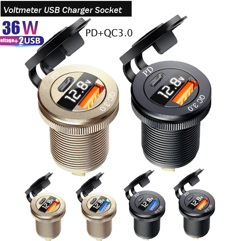 고속 충전 3.0 듀얼 USB 차량용 충전기, 고속 어댑터 소켓, 알루미늄 전원 ..