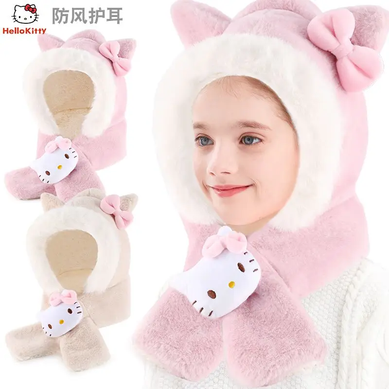 

Sanrio/Детская плюшевая шапка Hello Kitty; Милый теплый шарф с героями мультфильмов; Пуловер с капюшоном и ушками; Зимние уличные головные уборы; Подарок для девочек