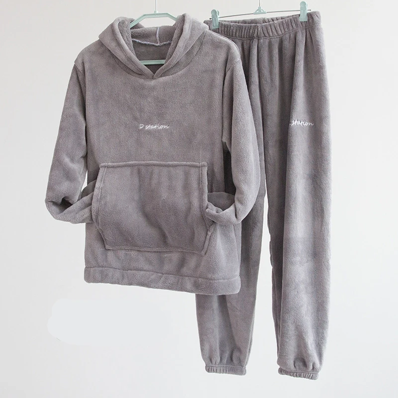 Ladies Sweatshirt Women Winter Flannel Pajama Set Mens Fleece Pajamas Sleepwear Thick Warm Velvet Couple Homewear Suit Pijama