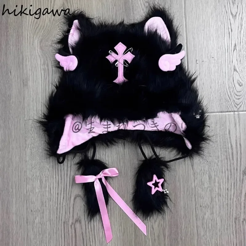 Berretto Lana Con Orecchie Da Coniglio E Fiocco – Unisex, Taglia Unica 56-58 Cm, Stile Lolita Francese