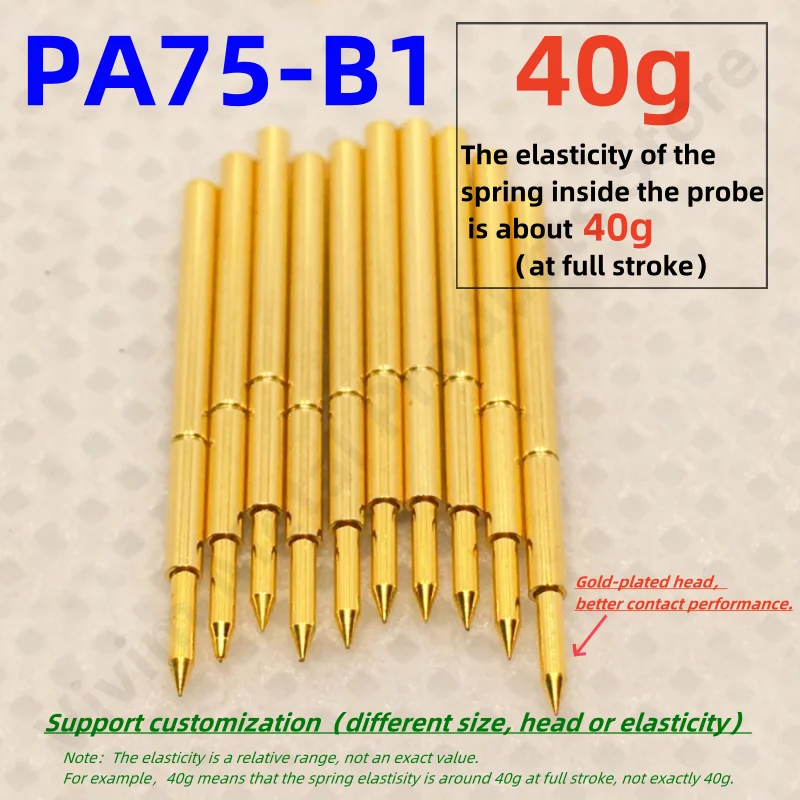 

20/100PCS PA75-B1 Spring Test Probe Test Pin Pogo Pin P75-B1 P75-B PCB Test Tool 0.66/1.02/16.3mm Gold Needle Sharp Tip 40g