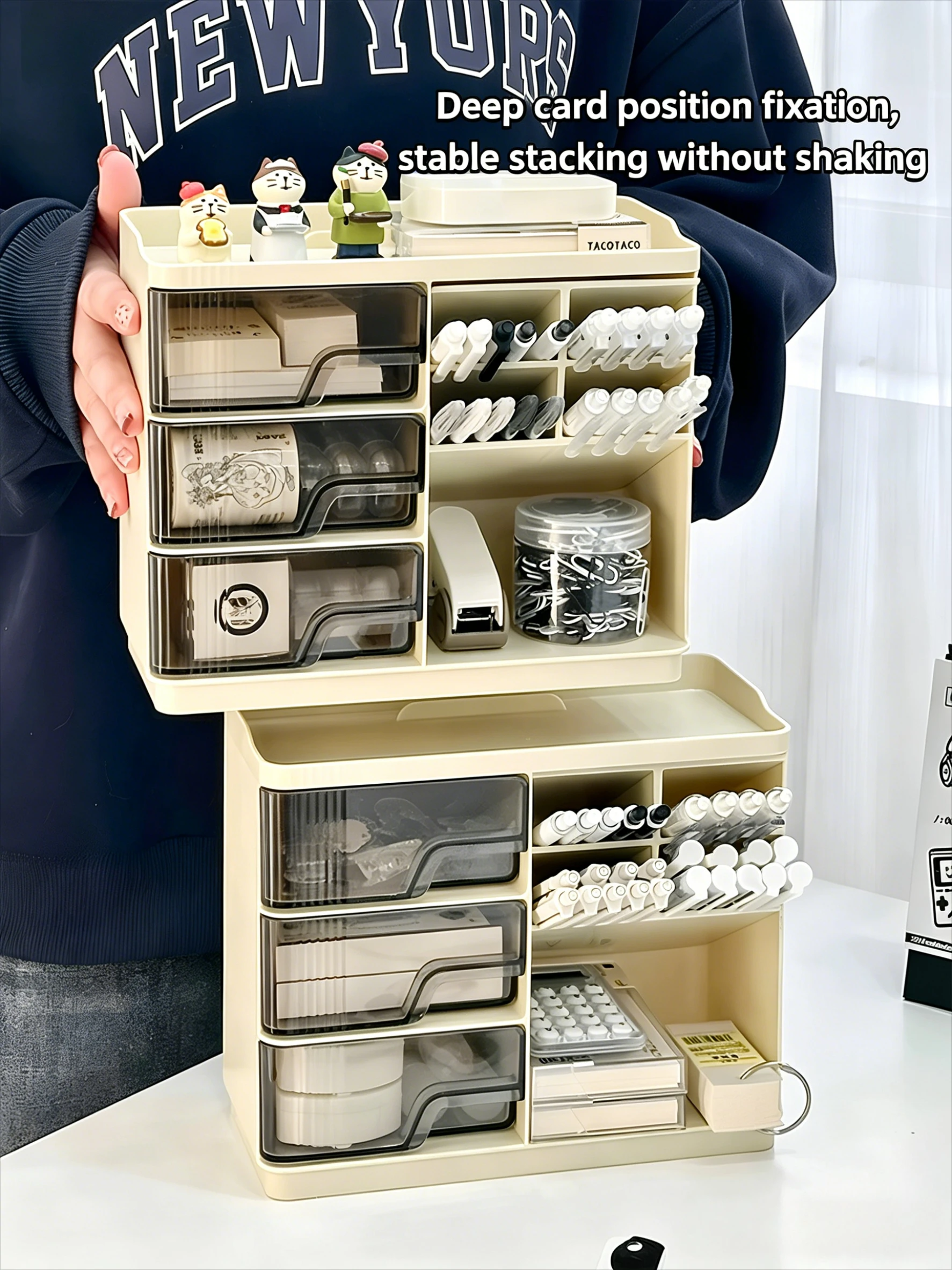 Organizer da Scrivania con Cassetto, Portapenne Inclinato, Scaffale Multifunzionale per Ufficio, Organizzatore di Cancelleria, Forniture per Studenti - immagine 6
