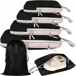 4-Piece Waterproof Compressible Travel Storage Bag Set with Portable Handbag (6 pcs black)