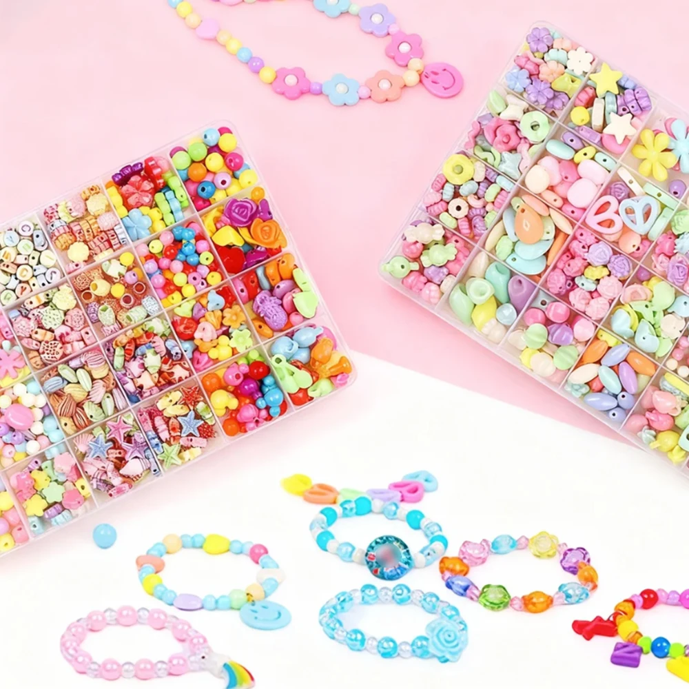 500pcs DIY Handmade Beaded Children's Toy Creative Loose Spacer Beads Crafts Making Bracelet Necklace Jewelry Kit Girl Toy Gift