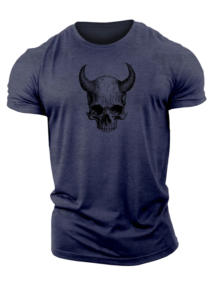 

3D Print Devil Skull Gym T-Shirt High Quality Cotton Men's Short Sleeves Everyday Casual Top Muscle Man Tough Guy Workout Tshirt