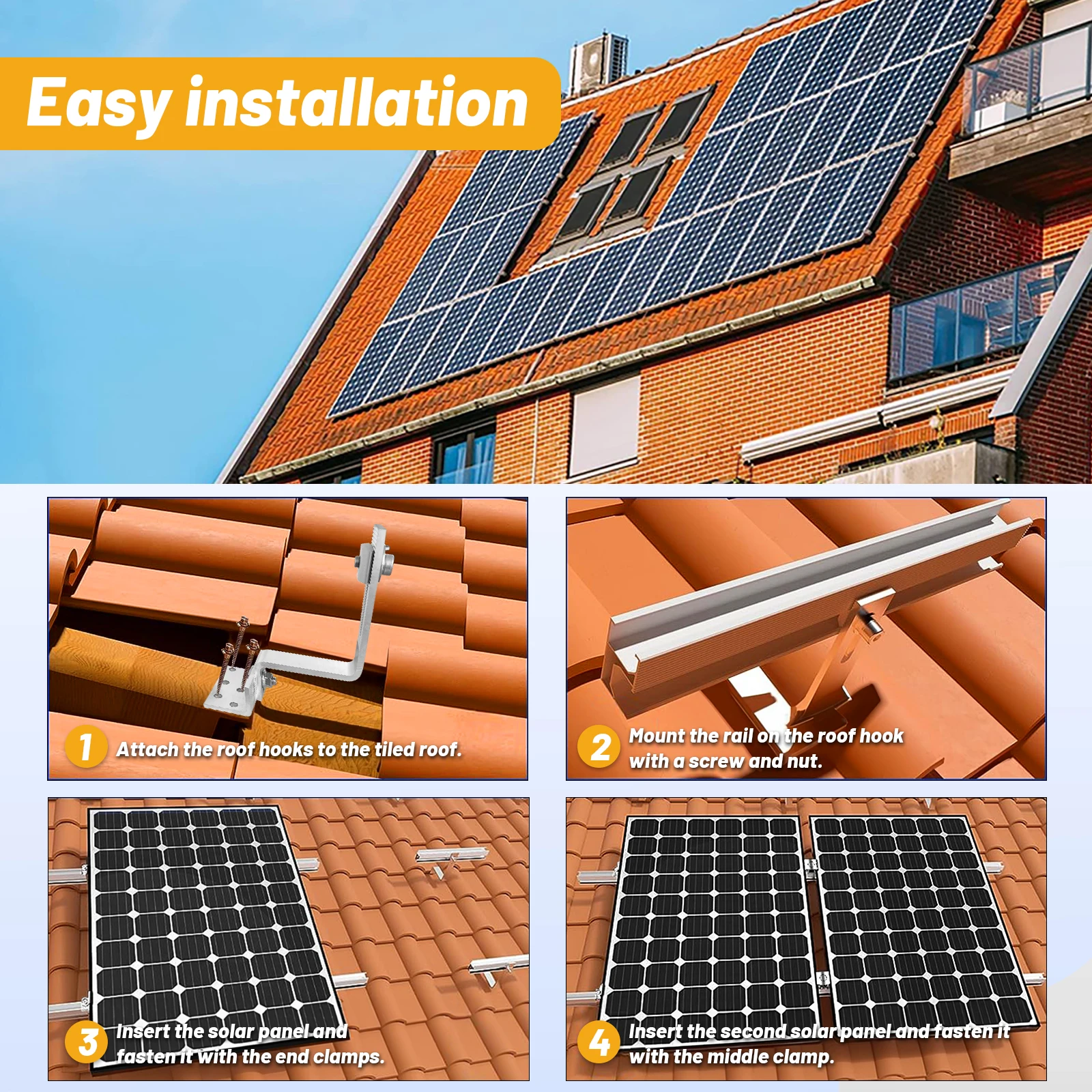 Solar Panel Mounting Set Solar Panel Bracket Brick Roof Mounting Rail Roof Hook Mounting Sets for Glazed Tile