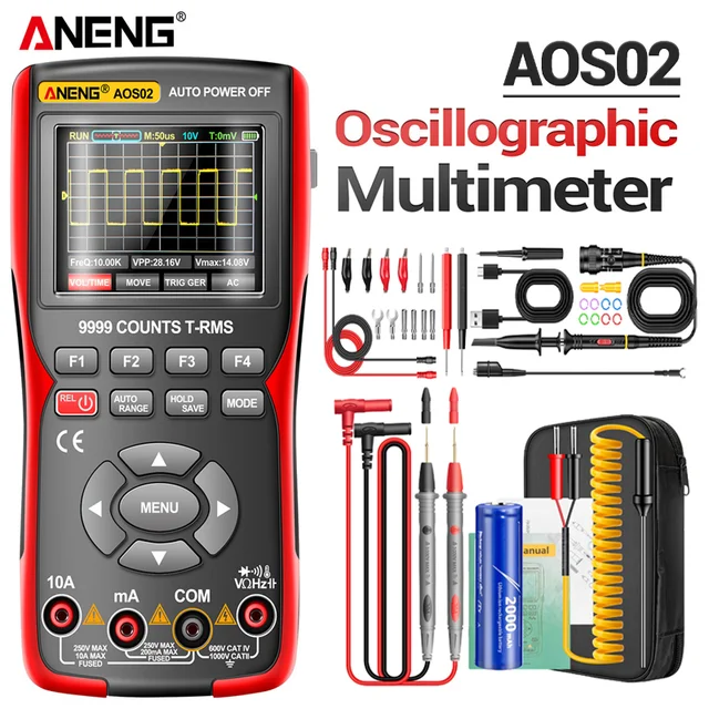 ANENG AOS02 Digital Oscilloscope Transistor Test Multimeter 48MS/s Sampling Rate 10MHZ Analog Bandwidth Support Waveform Storage 1