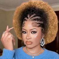 Perruques tressées 13x4 Lace Front en cheveux humains, pré-tressées, bouclées afro kinky, style Afro Puff pour femmes 3