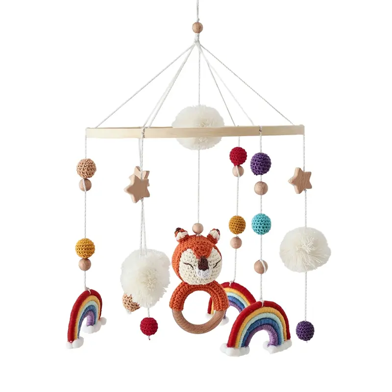 Wooden Crib Mobile Baby Bed Bell Rattle Toy Soft Felt Cartoon Bear Mobile bracket Newborn Music Box Bed Bell Hanging Bracket Toy - Image 35