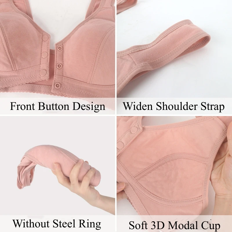 Womens bra full cotton front closure vest soft intimate plus size wide strap