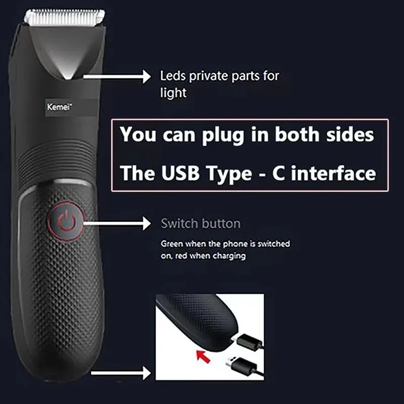 Kemei KM-1838 Groin Area Hair Trimmer Lawn Mower Ceramic Blade Waterproof Wet Dry Clippers Pubic Armpit Body Hair Hygiene Razor hair clipper