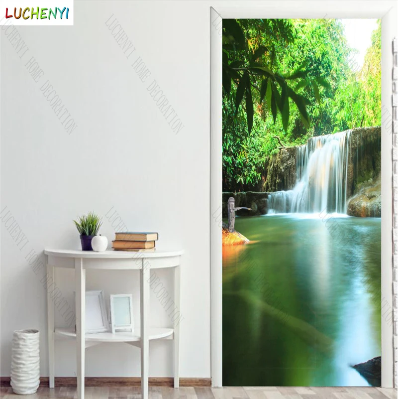 

Papel de parede наклейка на дверь с изображением бегущих водных деревьев и озер, красивый пейзаж, фотообои, украшение для дома