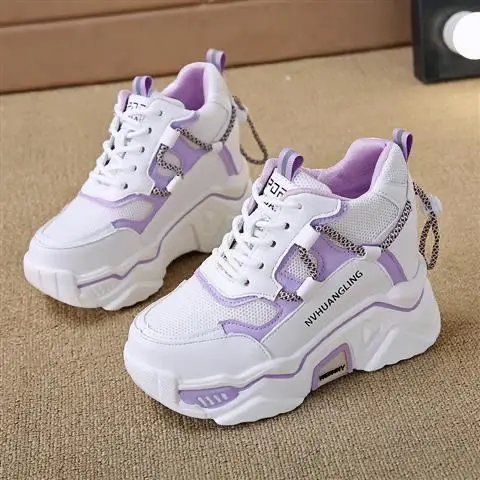 Purple Wedge Sneakers for Women Tennis Shoes Basket Femme Thick Platform Wedge Breathable Sport Shoes Ladi Heightening10cm
