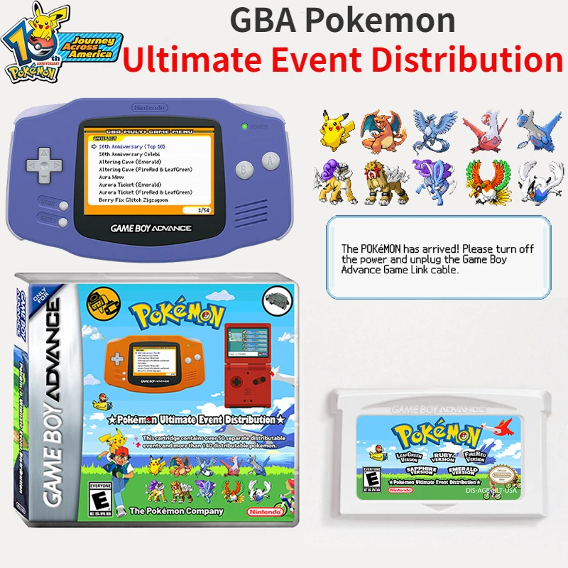 

GBA Pokemon Ultimate Event Distribution Game Cards Pikachu Events Distribution Cassette Ink Cartridge Gen3 Unlock Card Toys Gift