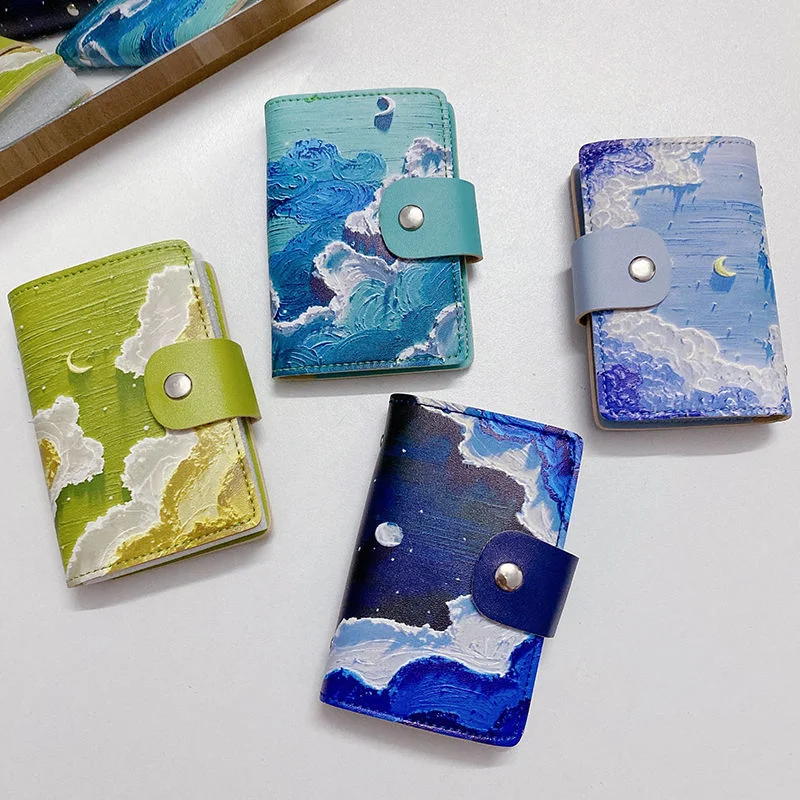 

Dropshipping Credit Card Holder Wallet Anti RFID Painting Small Purse Business PU Leather Luxury Card Bag Organizer Wholesale