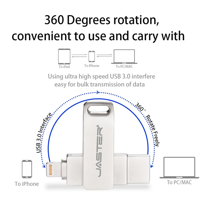 USB 3.0 Flash Drives 256GB Lightning Pen Drive for IPhone 13 Silver 2 in 1 Memory Stick 128GB Waterproof Pendrive 64GB Storange
