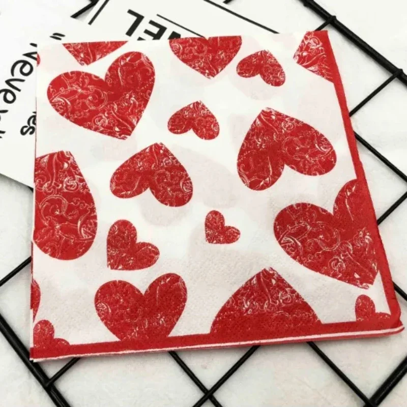 20pcs/P Heart Shaped Colourful Printed Napkin Wedding Valentine's Day Facial Tissue Proposal Decoration Wine Glass Flower Paper