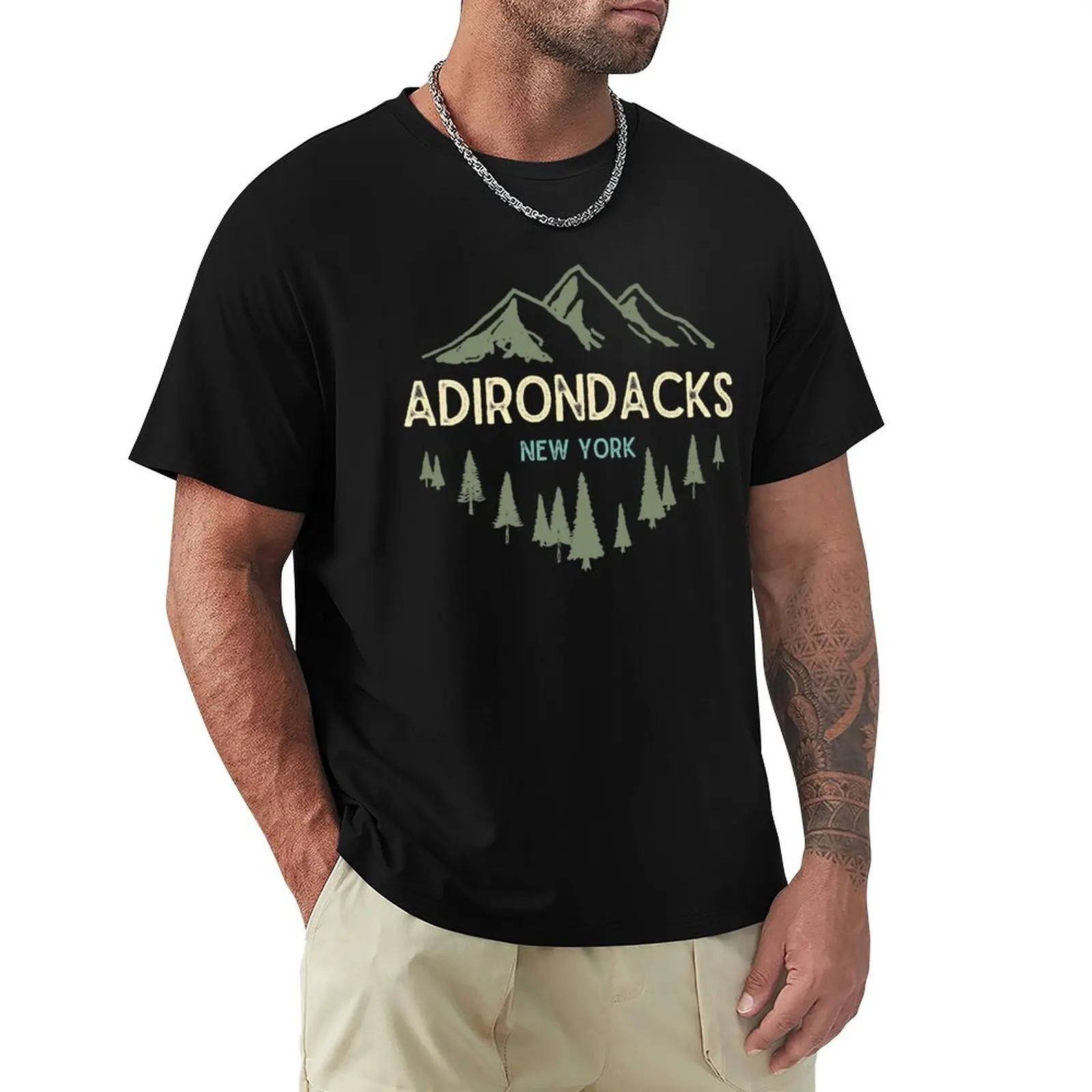 

Винтажная Ретро футболка Adirondack с изображением гор адирондаков, Нью-Йорк, индивидуальные футболки, черные футболки для мужчин