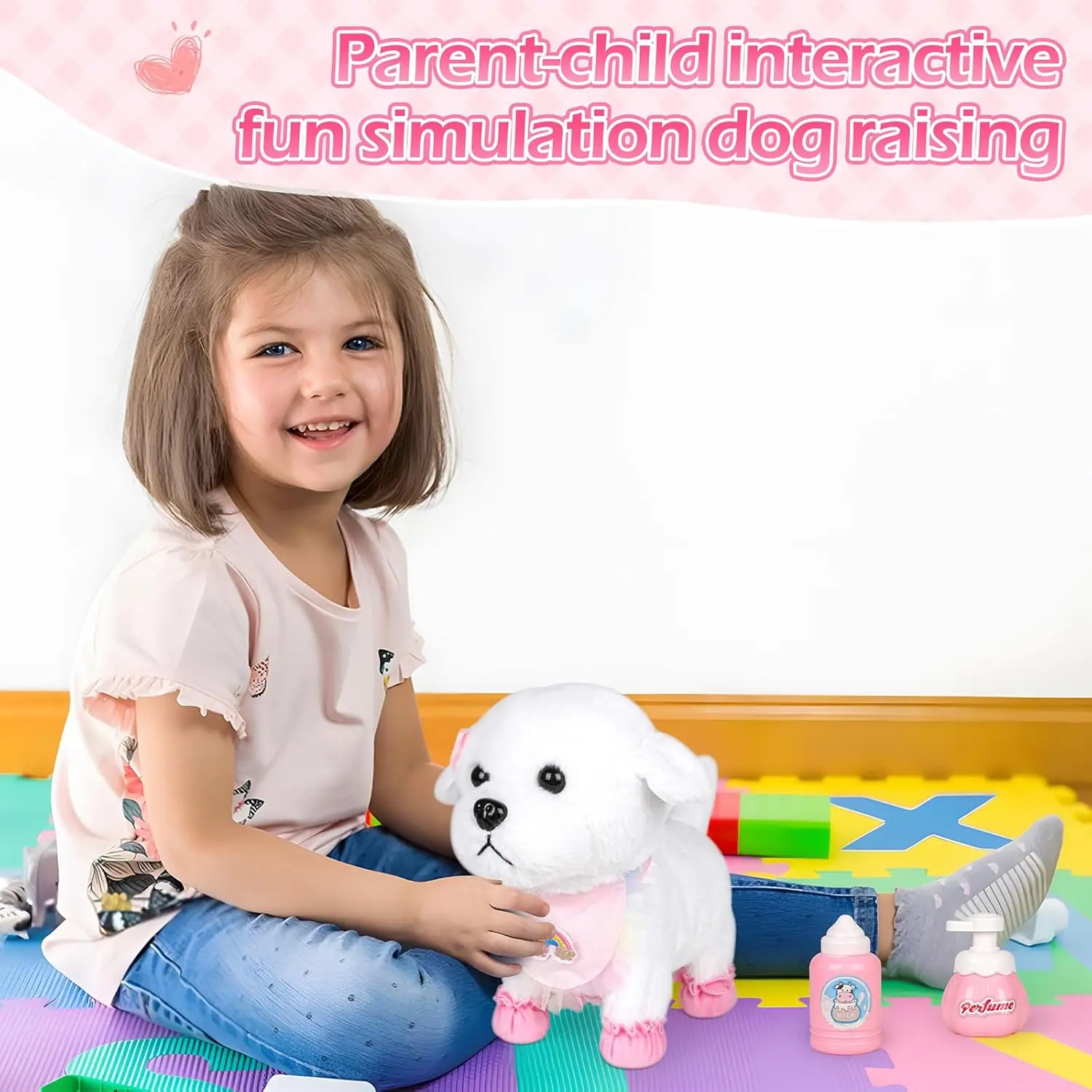 Plush Interactive Toy Dog for Kid, with Leash Walking, Touch Control and Shake Tail Plush Toy  Electronic Pet Best Gift for Girl 6