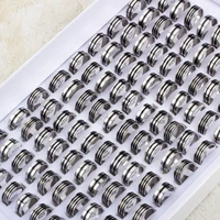 Hot 50/100Pcs Mixed Stainless Steel Black Stripe Rings Wholesale Bulk Men Women Wedding Ring Jewelry Gifts17-21mm Lots 2