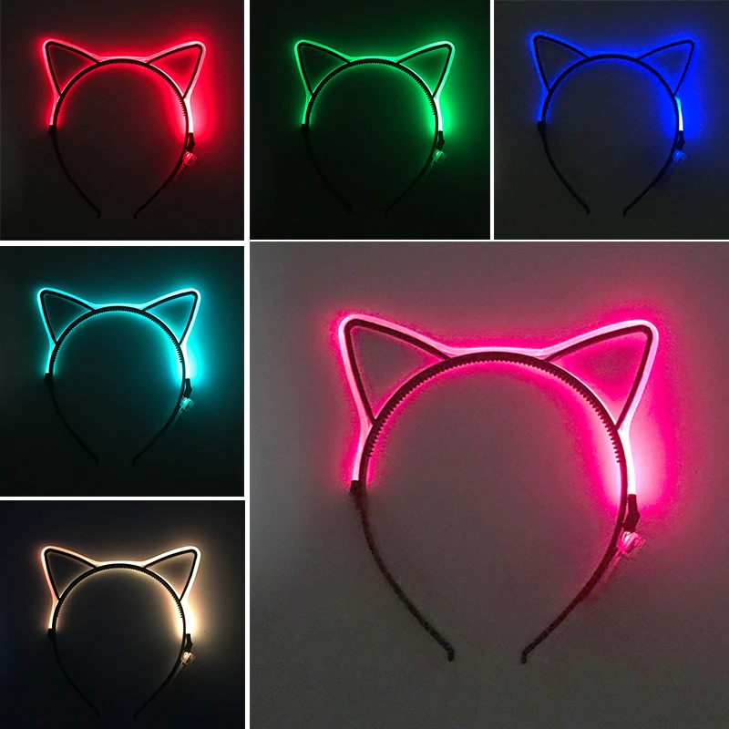 Birthday LED Light Up Headband Cat Ear Hairband Bar Party Supplies Glowing Masquerade Headband Wedding Christmas Decor Headwear