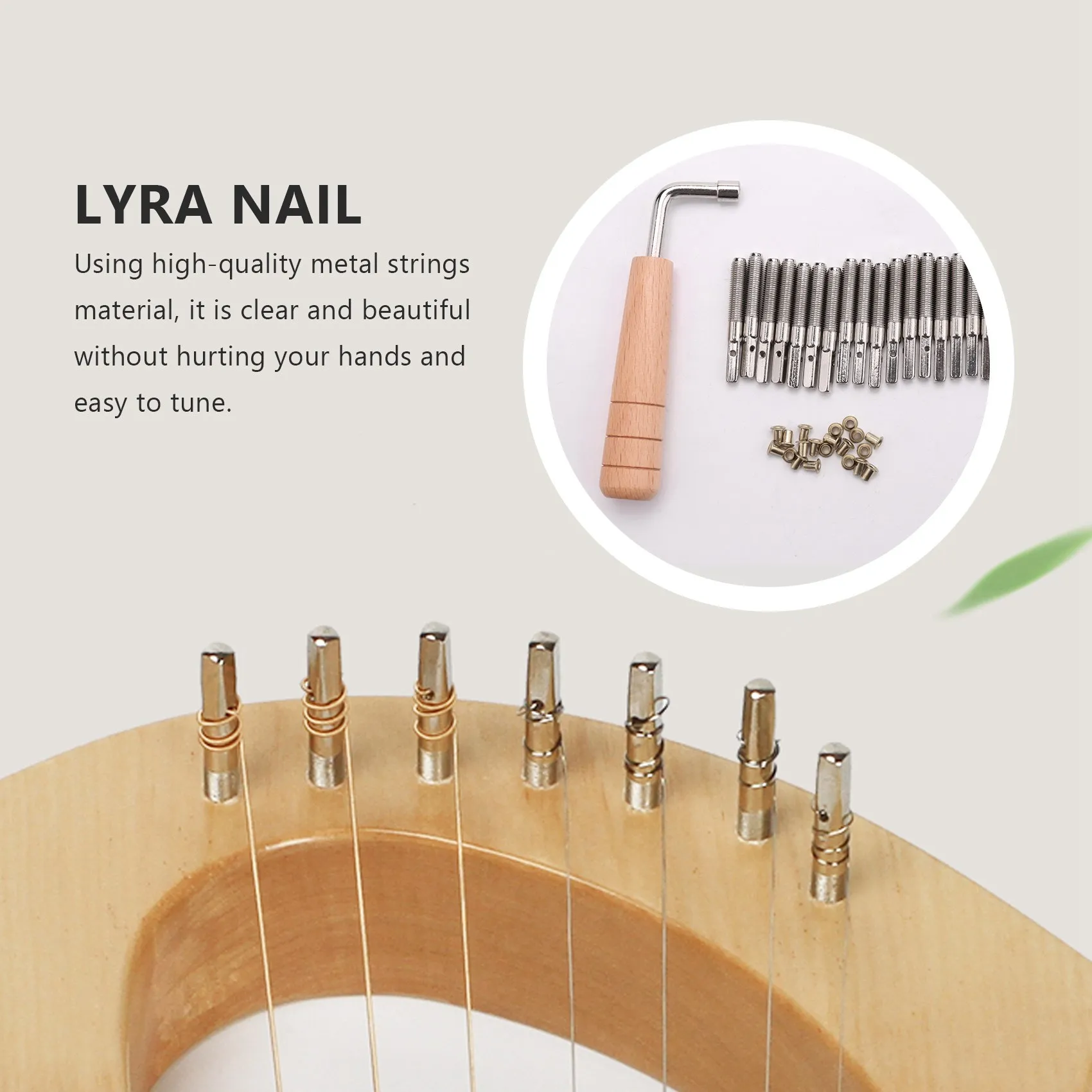 20 Pcs Tuning Pin Nails and 20Pcs Rivets with L-Shape Tuning Wrench for Lyre Harp Small Harp Musical Stringed Instrument lyre harp accessories