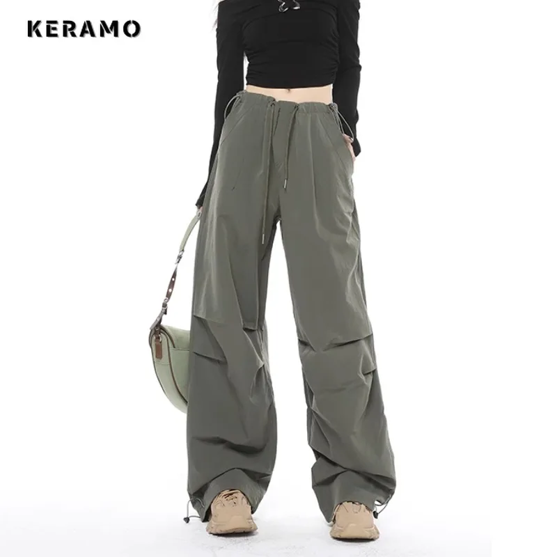 

Women's Y2K Wide Leg Elastic Waist Drawstring Baggy Cargo Pants Casual Vintage Street Mopping Sweatpant Daily Joggers Trousers