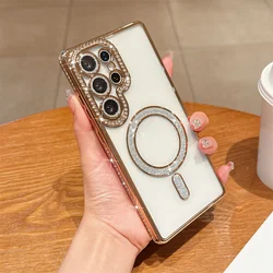 Glitter Diamond Transparent Plating Bling Phone Case Cover for Samsung S25 (Gold)