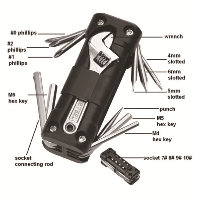 Motorcycle multifunction tool kit stainless steel ABS overview