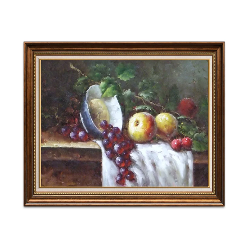 

High Quality Hand-Painted Vintage Oil Painting Impression Style Fruit Grapes Apple Still Life Restaurant Living Room Home Decor