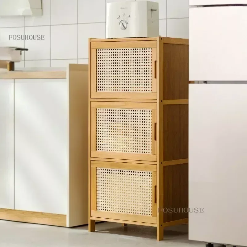 Wooden Rattan Kitchen Cabinets Sandwiched Multi-layer Wine Storage Cabinet Multi-functional Sideboards Home Furniture K