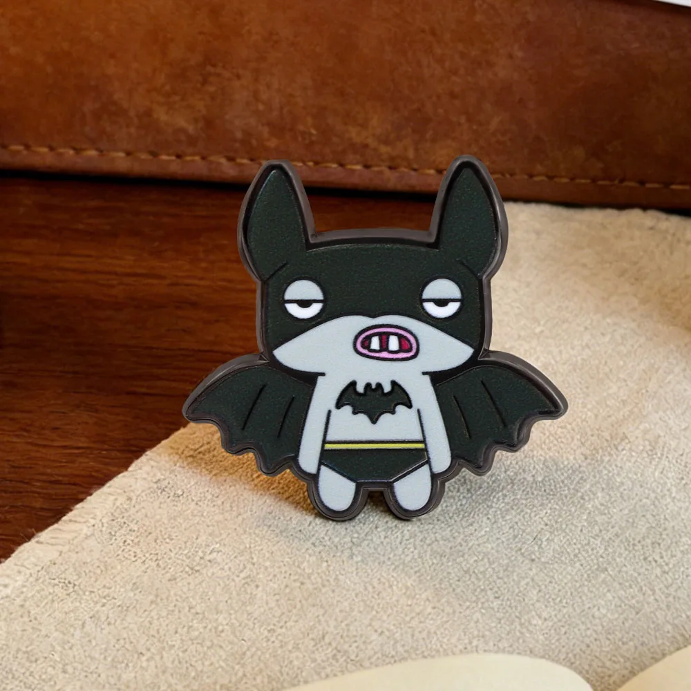 Bat Badge Enamel Pin - Weird Funny Animal Brooch, Ugly Cute Monster Design, Chibi Abstract Lapel Pin, Novelty Jewelry