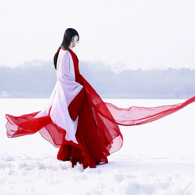 2022 Hanfu Coat Chinese Style Traditional Daily Hanfu Pure Han Tang Ancient Women Chiffon Cardigan Chinese Clothes for Women white red 2pcs set