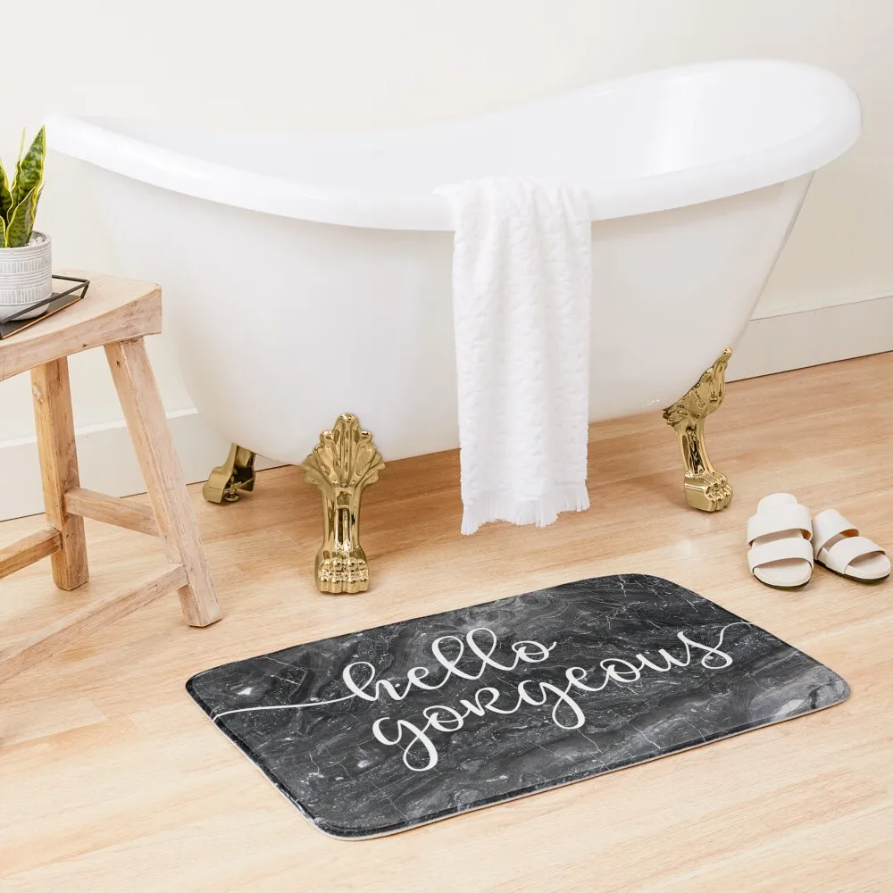 Hello Gorgeous Grey Marble Design with Sign Bath Mat Carpet For Shower Rug Foot Bath Accessories Carpet In The Bathroom Mat 90 55mm lie and stand wooden slant back table menu sign tent card holder stand photo frame with imported solid wood
