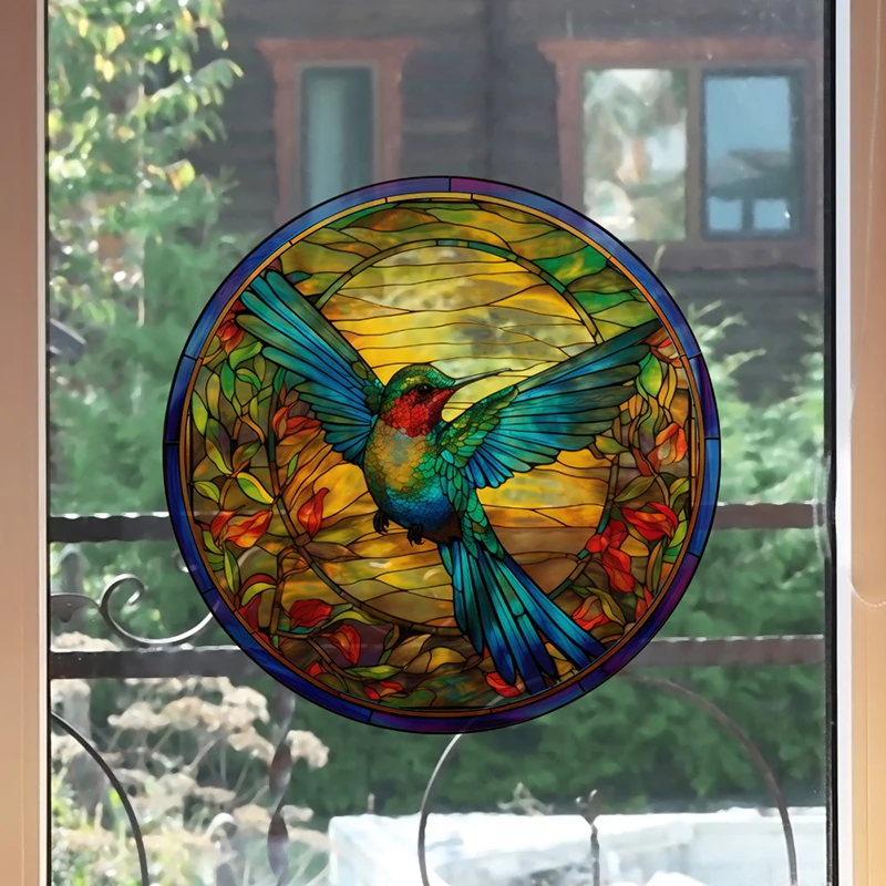 Window Glass Electrostatic Stickers Hummingbird Butterfly Flower Window Glass Stickers Removable Anti-collision Decorative Film