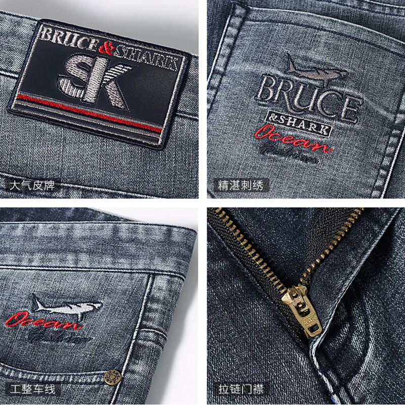New Summer Short Men Jeans Bruce&Shark men's pants Straight Leg Loose Style Stretching Short Jeans Men Casual Fashion big size