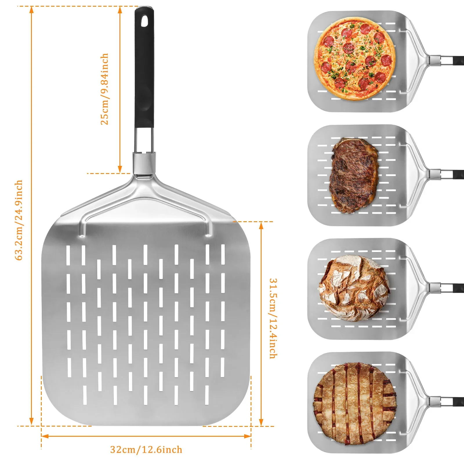Perforated Aluminum Pizza Shovel Peel with Detachable Handle Nonstick Oven Baking Paddle Spatula Turners cocina Accessories