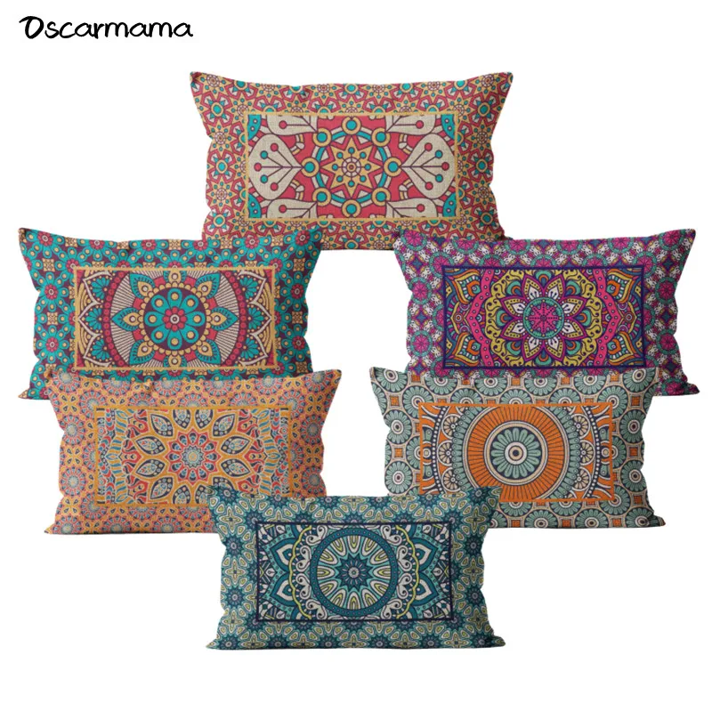 

Indian Mandala Bohemian Boho Morocco Linen Rectangle Cushion Cover Pillow Case 30x50 Decorative Sofa Home Living Room Decoration