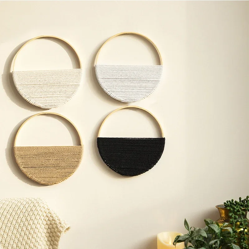 2Pcs Hand Woven Bohemian Wall Hanging Circular Wooden Cotton Rope Wall Decor Art Chic Bedroom Living Room Ideal Tapestries