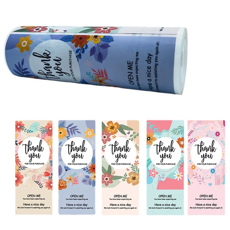 Flower Pattern Thank You For Your Purchase Sticker Small Shop Gift Package Decor Sealing Personalized Labels 150pcs/roll