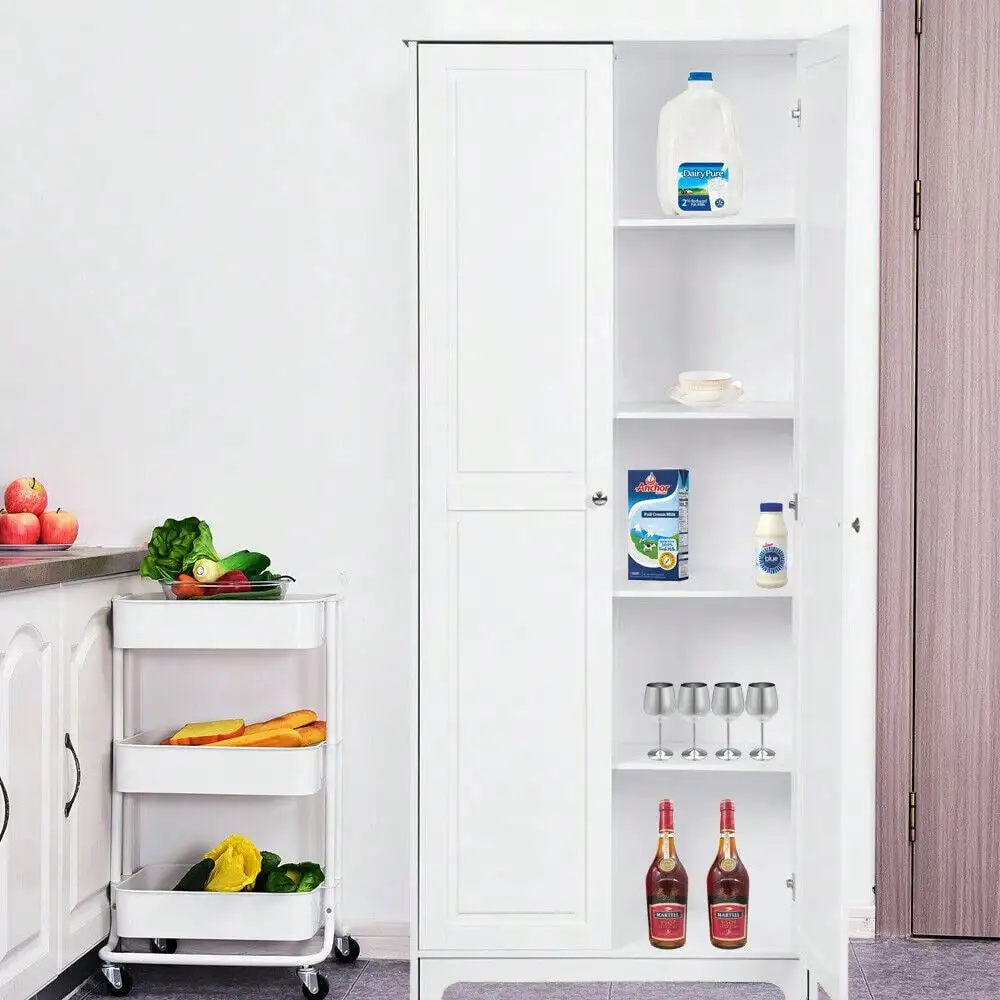 Wooden Kitchen Pantry Cabinet Storage Cupboard with 5 Adjustable Shelves White 4