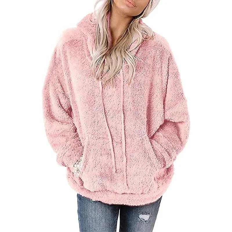Winter Thickened Warm Women Hoodie British Style Splicing Kangaroo Pocket Plush Outerwear Female Casual Loose Hooded Sweatshirt