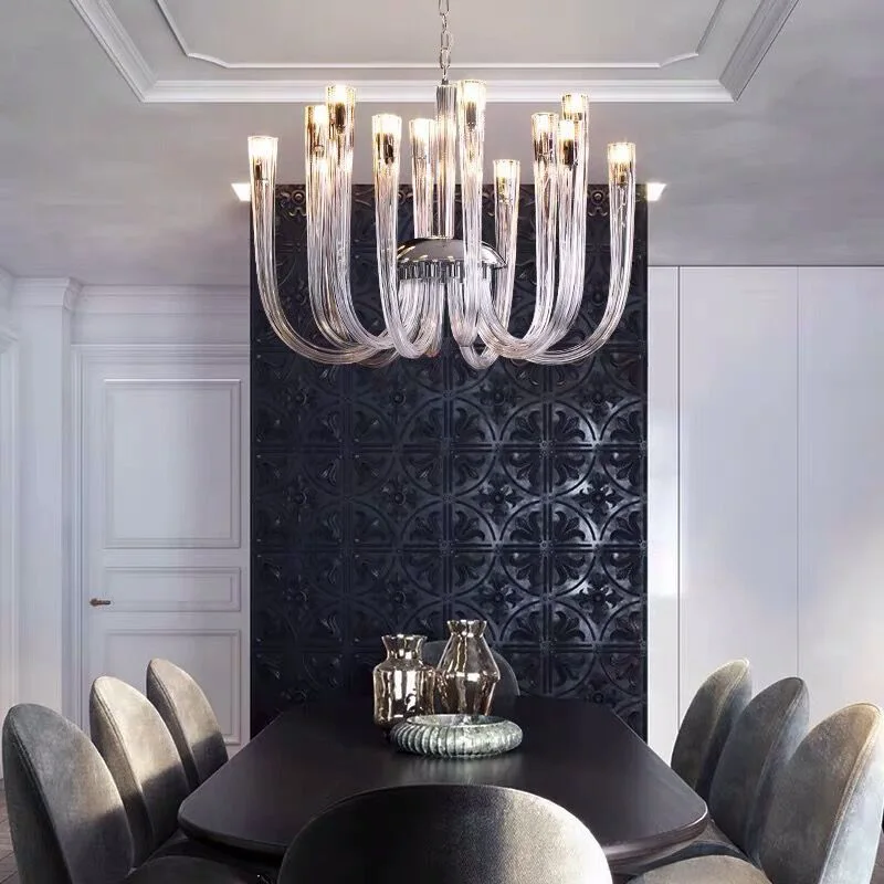 Postmodern Glass Luxury Flower Transparent Decoration Room Lighting Candle for Dining Room Lustre Lampara