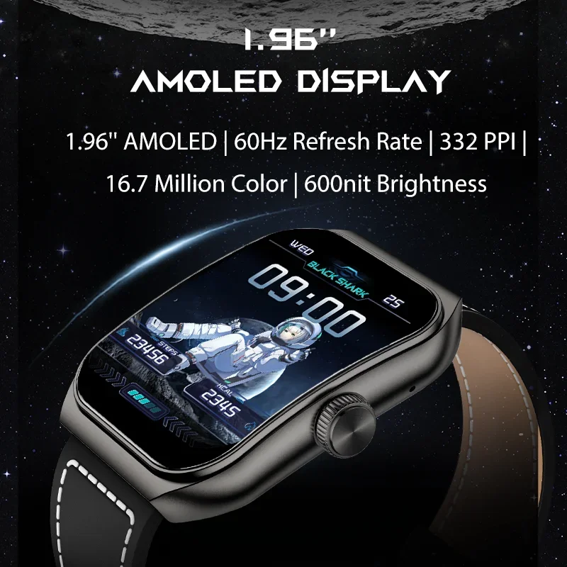 [Wereldpremière] Wereldwijde Versie Blackshark Gt3 Smart Watch ''1.96'' Gebogen Amoled Display Ondersteunt Bluetooth Call 100 + Sportmodi