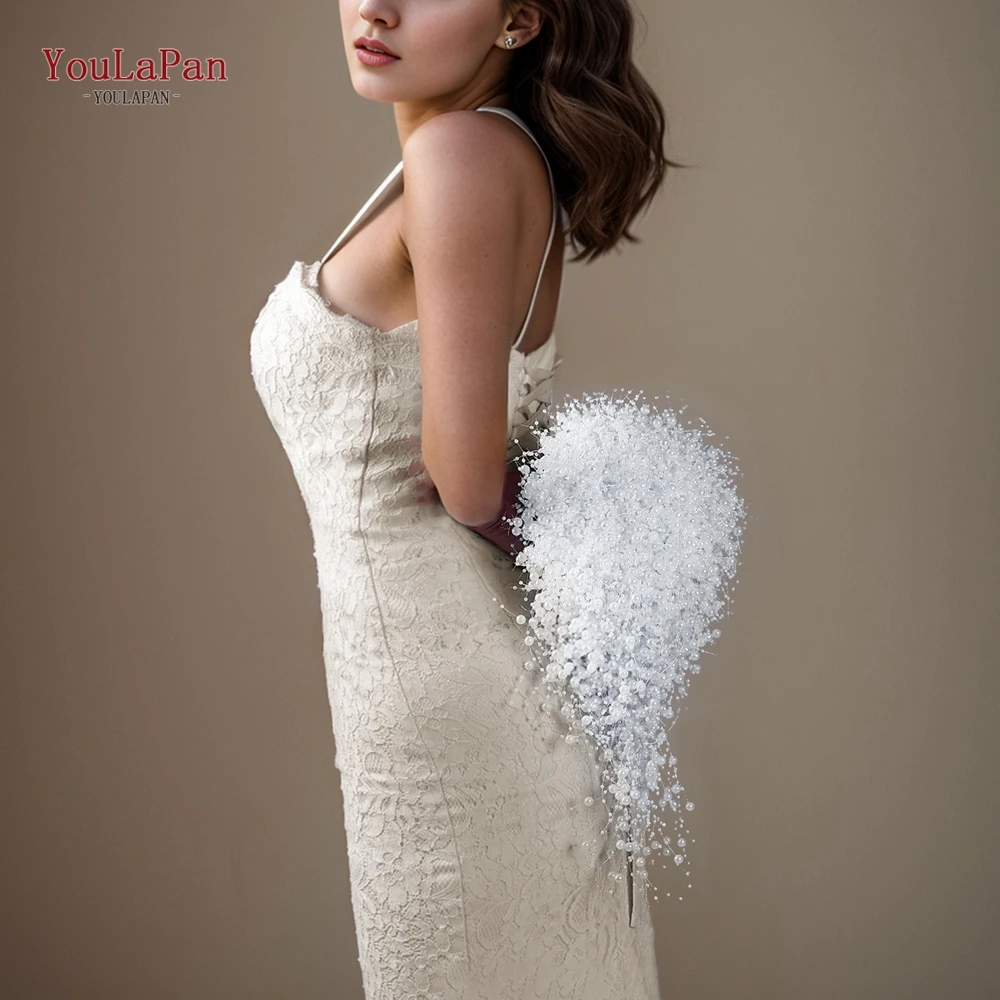Bridal Bouquet Handmade Beaded White Pearl Ivory Pearls Wedding Holding Flowers