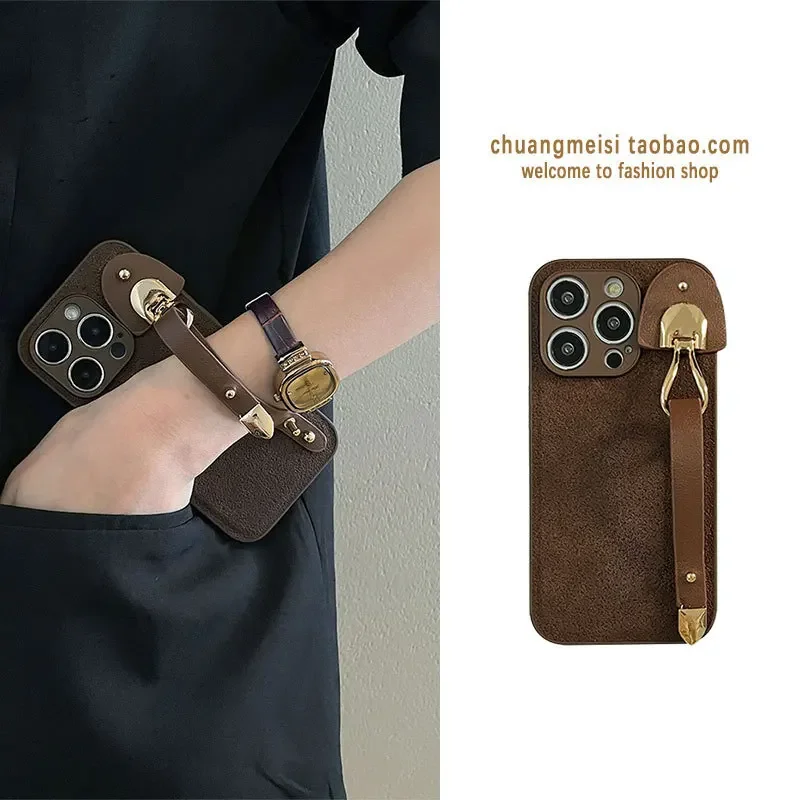 

The New Model Is Suitable for iPhone 14 Wrist Strap Phone Case 13promax 12promax Xsmax Xr Leather 11 Fall Protection Cover
