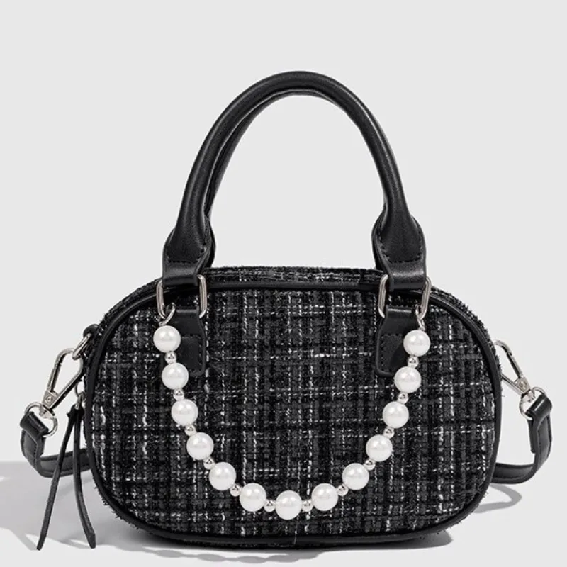 Luxury Designer PU and Wool Pearl shoulder strap Women's Handbag Retro Crossbody Bag Pillow Boston Tote small Winter Trendy